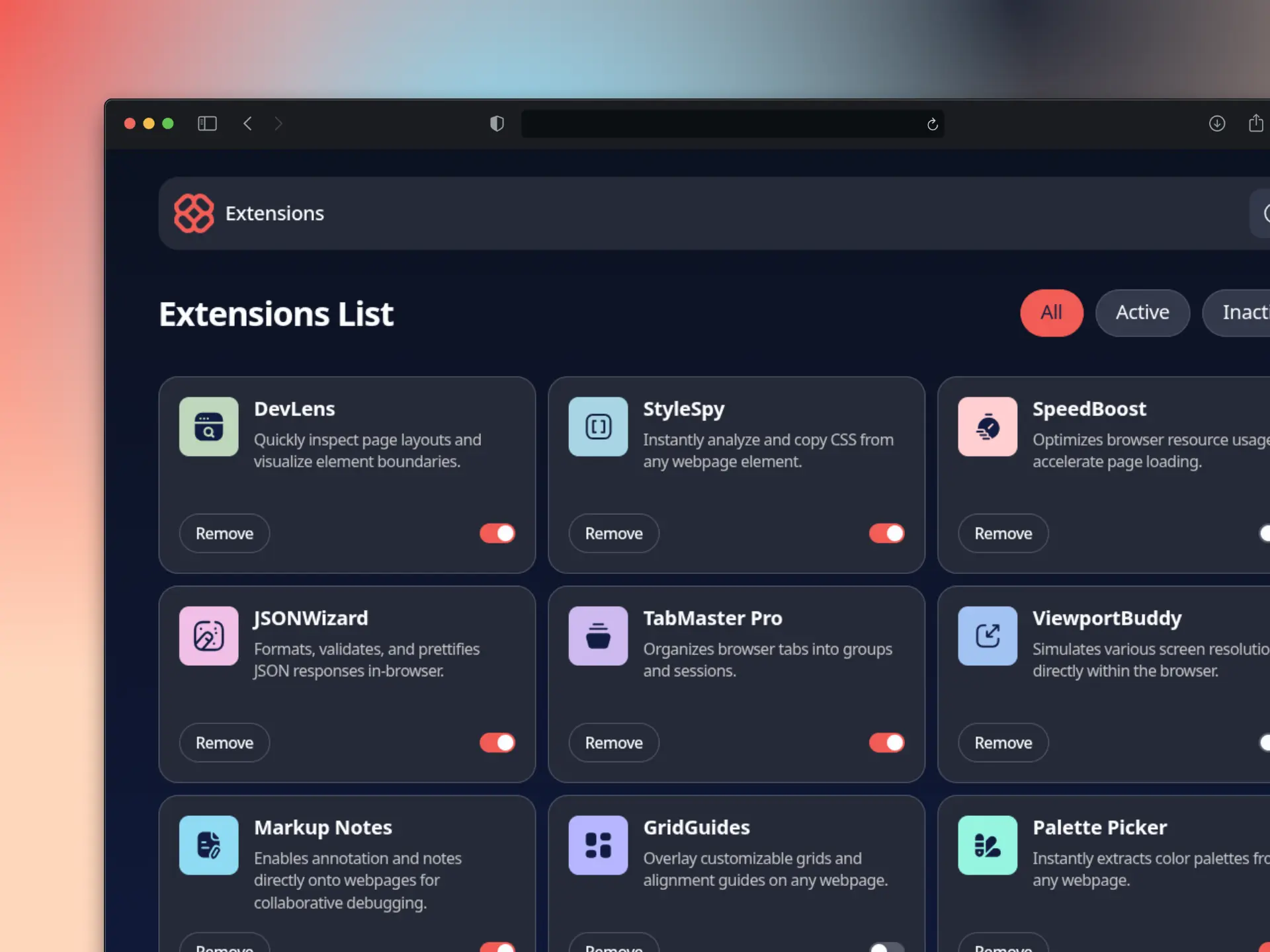 Gestor de Extensiones del Navegador