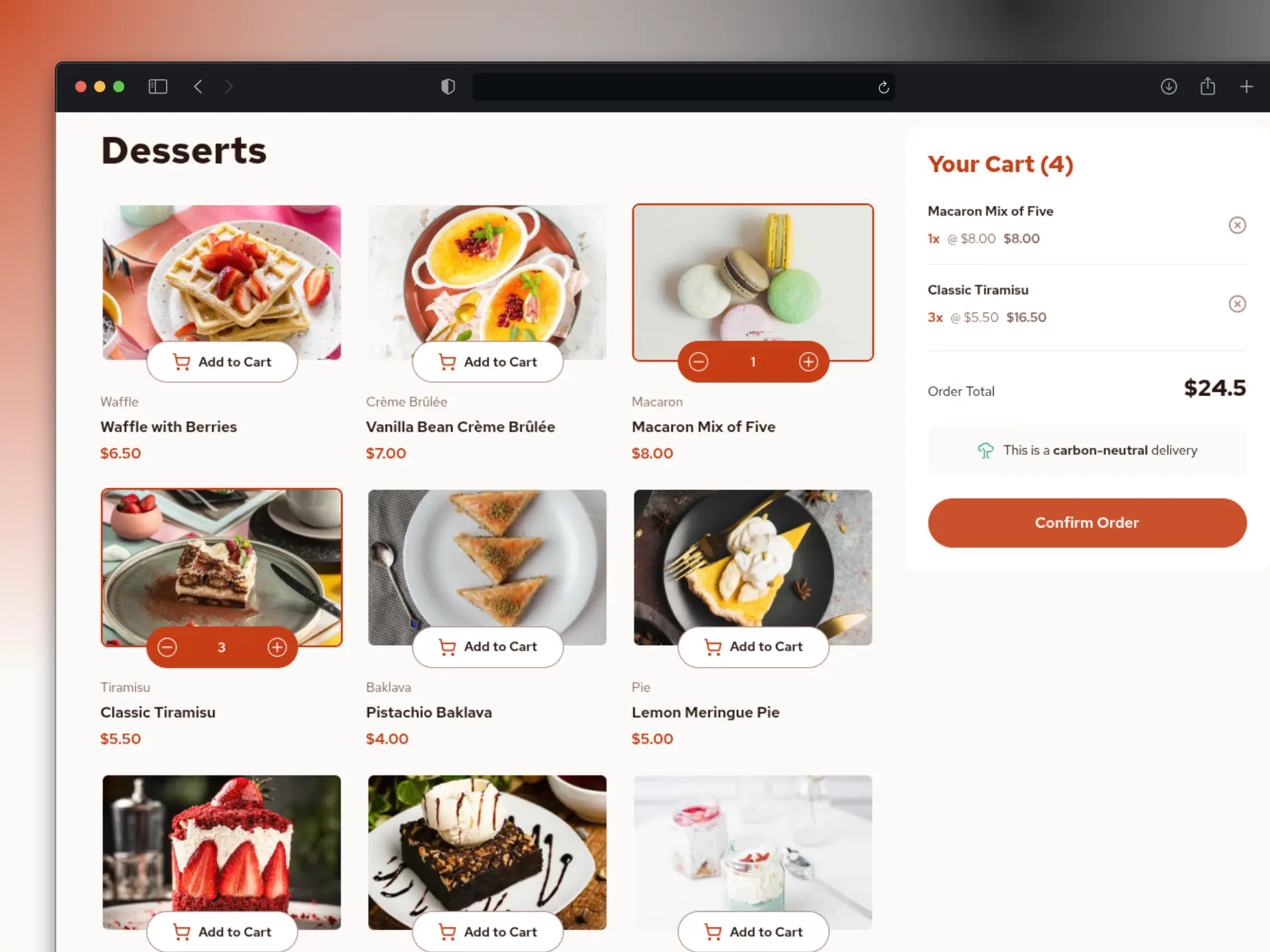 Interfaz de Tienda de Postre